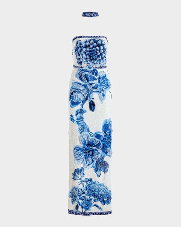Georgie Embellished Strapless High Slit Gown with Collar