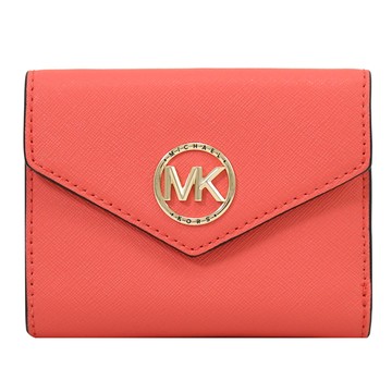 MICHAEL KORS Greenwich 金屬MK三折零錢短夾.橘粉