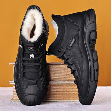 男士棉鞋外穿冬季加絨加厚高幫棉皮鞋真皮羊毛防水防寒保暖雪地靴