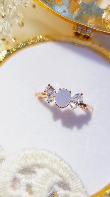 |貴氣美人|緬甸A貨翡翠冰淡粉紫蛋5.8mm純銀鍍18k玫設計款戒指