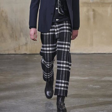 倫敦時裝周經典英倫風黑白格子美利奴羊毛呢直筒休閑西褲男九分褲