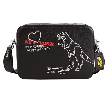 COACH CAK20 CHARTER 24 塗鴉印花雙層雙拉鍊斜背包.黑