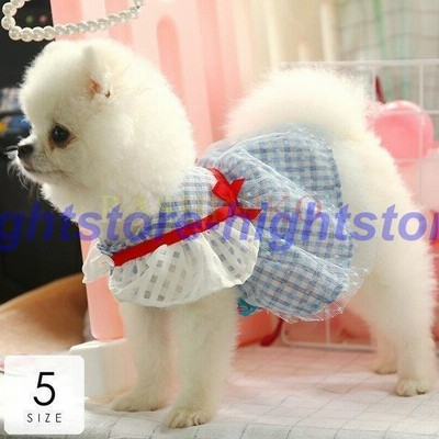 ペット用品 ドックウェア 犬用品 洋服 ワンピース フリル チェック柄 ドット柄 チュール リボン 可愛い キュート ブルー ホワイト レッドナチュラル /[acb32]