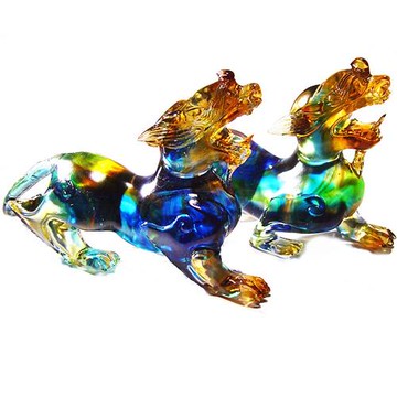 【開運陶源】 招財鎮宅琉璃擺飾~~雙神獸 貔貅(天鹿)