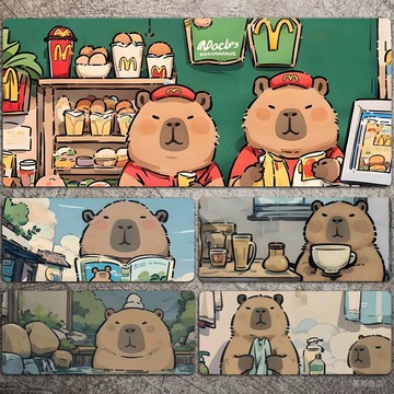 ✨可開發票#獃萌卡皮巴拉鼠標墊電腦鍵盤耐臟可愛卡通宿捨網吧超長加厚桌麵墊#免運