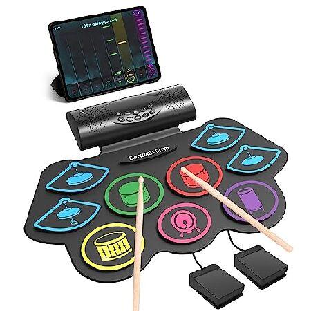 Pads Electronic Drum Set, 19×13 Inch Roll-Up Drum Portable Drum Pad Kit With MIDI Education Function, Built-in Speaker, Supports headphone Bluetoot