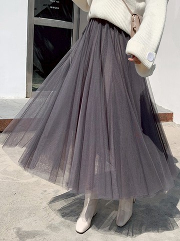網紗半身裙秋冬季紗紗裙配毛衣新款高腰仙女加厚中長款百褶裙1入