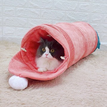 冬季貓窩隧道毛絨玩具保暖御寒多用折疊貓咪愛鉆胡蘿卜洞半封閉