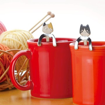 日製動物造型不鏽鋼攪拌匙-2入-多款可選 賓士貓