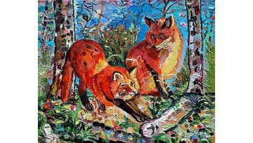 狐狸藝術情侶畫森林藝術原創藝術油畫布面油畫