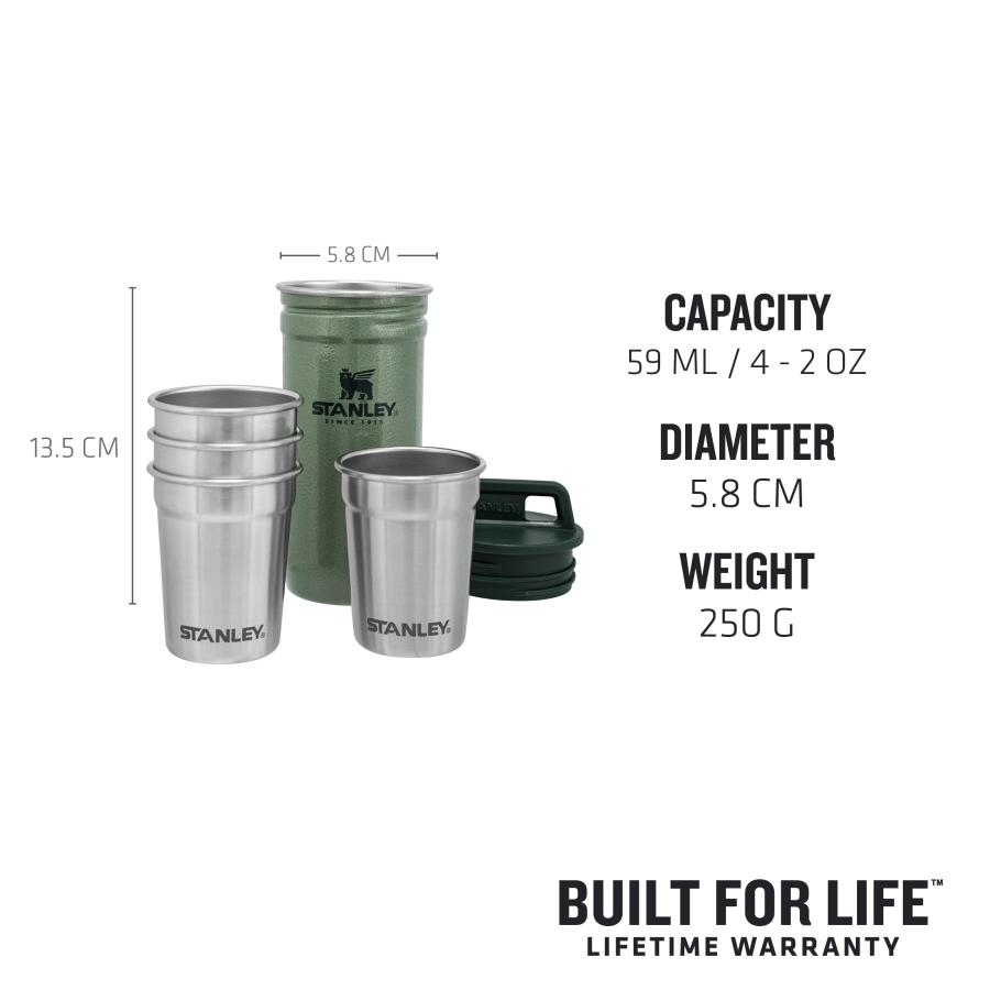 Stanley Adventure Nesting Shot Glasses Set 0.59ML Hammertone Green BPA Free Stainless Steel Shot Glasses Packable Thanks to Nesting System Dishw