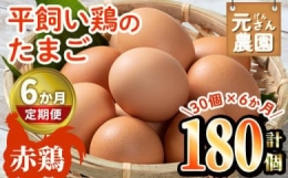 ＜定期便・全6回 (連続)＞平飼い赤鶏のたまご (総量180個・S-Mサイズ30個×6回) 元さん農園