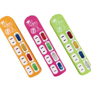 耐燃抗雷4開4插延長線 180度轉向安全插頭 延長線/獨立開關6尺(180cm)PSG-244AY