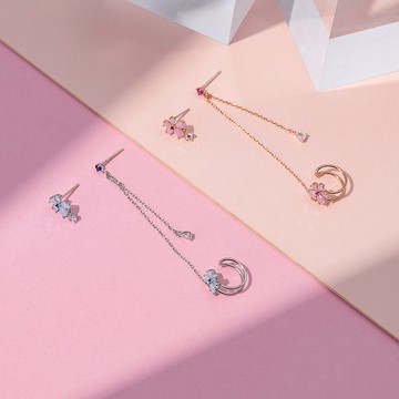 繽紛花園925銀針耳環耳骨夾(2色)-A10526