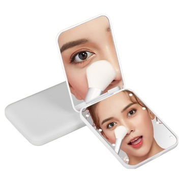 Couselect 2倍放大 LED補光方形隨身化妝鏡/美妝鏡/補妝鏡  白色