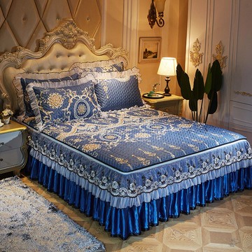 夏冰絲席三件套床裙款涼席歐式床罩式席子可水洗折疊空調軟席1.8m