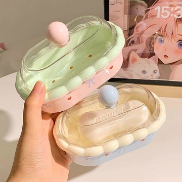 🥇隔日達出💎瀝水肥皂收納盒新款ins奶油風帶蓋家用衛生間香皂雙層浴室置物架