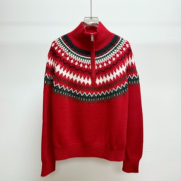 費爾島風提花半拉鍊高領針織毛衣019707