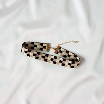 fillings 毛料珍珠奶茶格紋頸鏈