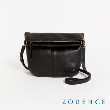 ZODENCE HECATE義大利植鞣革反摺斜背包 深邃黑