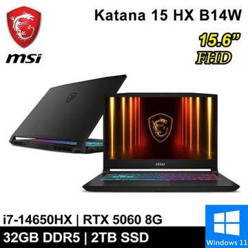 MSI微星 Katana 15 HX B14WFK-428TW-SP4 15.6吋 黑(i7-14650HX/32G/2TB SSD/RTX5060 8G/W11)特仕版
