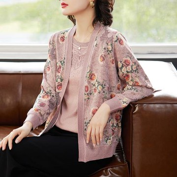 中老年人春秋薄款洋氣外套50歲60媽媽秋裝兩件套裝中年婦女上衣服