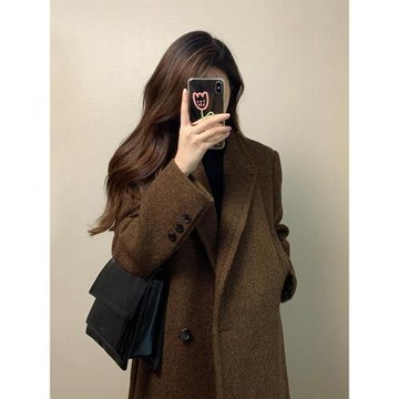 (免運)格子毛呢外套女小個子2024新款冬季高級感赫本風西裝正肩呢子大衣