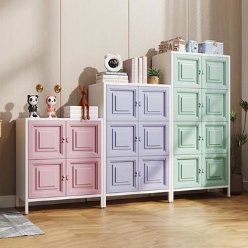 簡約兒童玩具柜客廳收納柜臥室無甲醛鐵藝衣柜可愛塑料門儲物柜