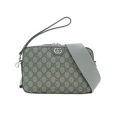Gucci 古馳 展示品 GG Supreme帆布拉鍊斜背相機包(699439-灰)