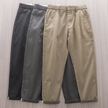 美式直筒休閑褲男棉彈斜紋秋季潮寬松百搭復古純色男士直腳工裝褲