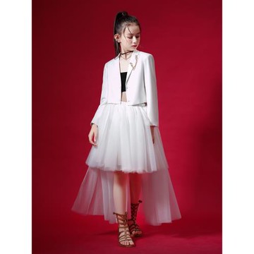 女童禮服白色氣質公主裙舞臺朗誦走秀潮服女孩主持人鋼琴演出服冬