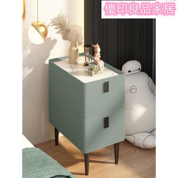 床頭櫃 邊櫃 床桌 置物收納桌 小櫃子 抽屜櫃 床邊桌 床頭柜超窄簡約現代全實木輕奢床邊柜皮質巖板小型迷你收納儲物柜C-6