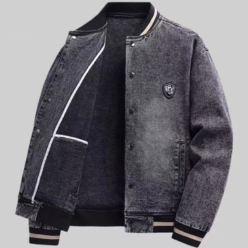 高級感立領牛仔外套男潮牌修身時尚百搭春秋新款男裝休閑帥氣夾克