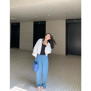 BY SPRING 春夏薄款開叉高腰闊腿衛褲寬松顯瘦休閑運動褲女