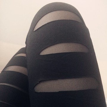 破洞褲打底褲乞丐褲夏季新款薄款緊身九分褲小腳褲網紗內襯彈力褲1入