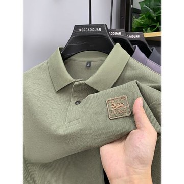 100純棉長袖T恤男士翻領帶刺繡高端POLO衫寬松中年男秋裝上衣