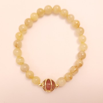 【焦糖小姐 Ms caramelo】黃髮晶 草莓晶水晶手鍊