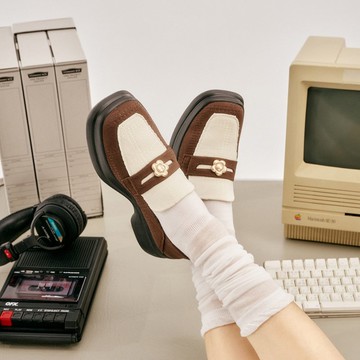 珍妮樂福厚底鞋 棕格紋 | inooknit 專為亞洲女生設計的針織鞋