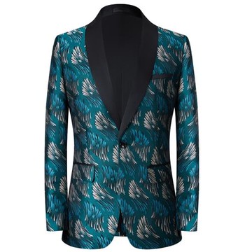 青果領男士花色主持人歌手修身西服舞臺休閑時尚刺繡演出宴會青年