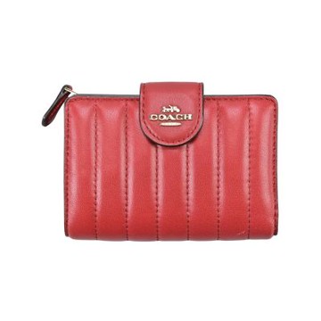 COACH  熱情紅衍縫全皮字牌摺口釦式雙摺中夾(展示品)