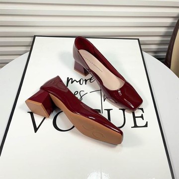 2024春季新款方頭淺口粗跟單鞋女氣質職業百搭中跟黑色職業高跟鞋