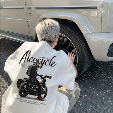 【隔日到貨】重磅短t美式短袖t恤男2026夏季新款美式復古摩托印花花潮流百搭寬鬆上衣oversize t恤半袖體恤
