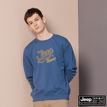 JEEP 男裝 復古感跳色LOGO刺繡大學T-藍色