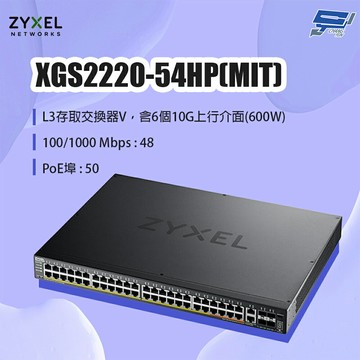 昌運監視器 ZYXEL 合勤 XGS2220-54HP(MIT) 48埠GbE L3存取PoE+交換器