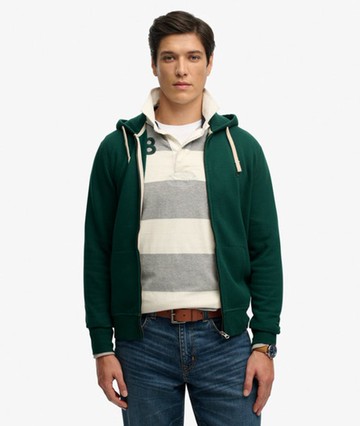Superdry Men's Monogram Embroidered Zip Hoodie Green Size: L
