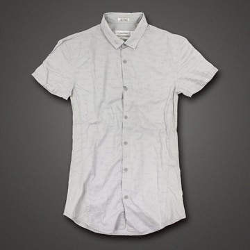 美國百分百【Calvin Klein】襯衫 CK 男衣 短袖 口袋 休閒 上衣 XS S號 logo 灰色 F342