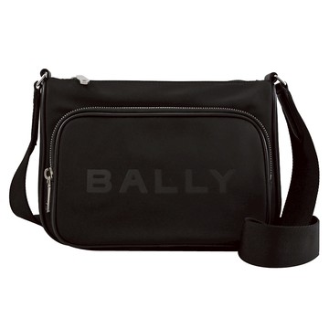 BALLY 6308444 BAR CROSSBODY 品牌LOGO拼接尼龍斜背包.黑