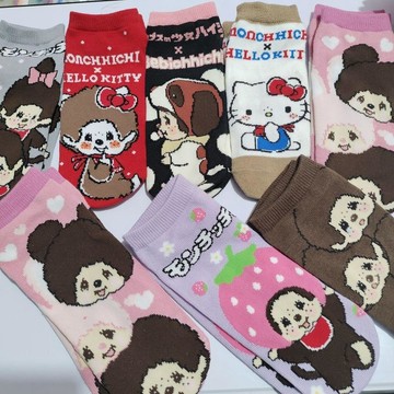 🍀臺灣出貨🍀新Monchhichi奇奇原單出口日本短筒船襪可愛卡通動漫襪子女襪襪子