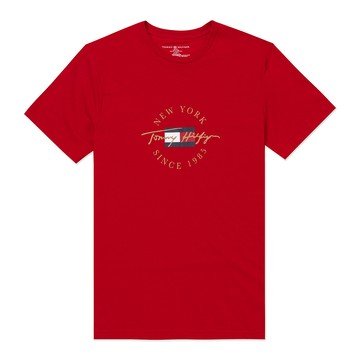 Tommy Hilfiger 熱銷印刷文字Logo圖案短袖T恤-紅色