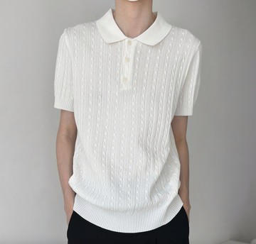 極簡老錢風 針織翻領短袖T恤